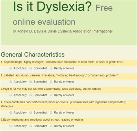 Online dyslexia test for adults